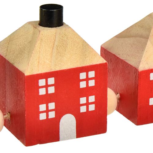 Produkt Świecznik drewniany dekoracyjny drewniany domek czerwono-biały girlanda 23cm