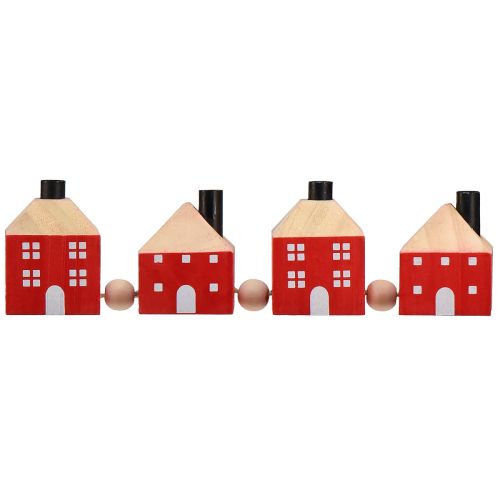 Produkt Świecznik drewniany dekoracyjny drewniany domek czerwono-biały girlanda 23cm