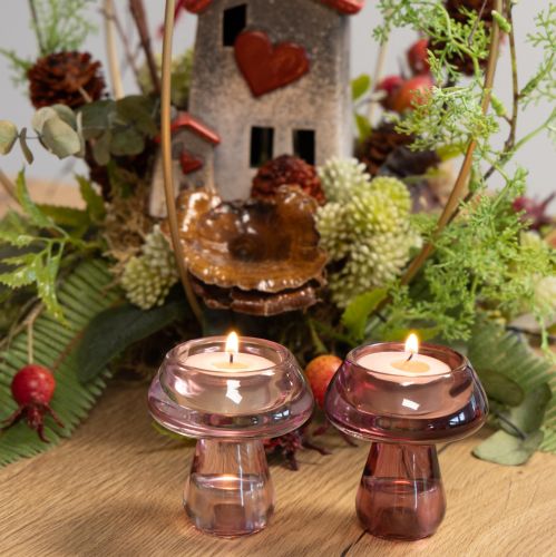Produkt Świecznik grzybek tealight szklany jagodowy Ø6,5cm wys.7cm 2szt