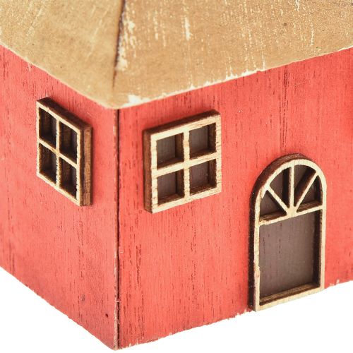 Produkt Świecznik Domek świąteczny drewniany czerwony 9×9×11cm 2 szt