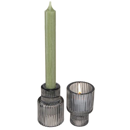 Produkt Szklany świecznik w szarym świeczniku na tealighty W8cm 4 szt