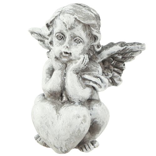 Floristik24 Aniołek z sercem dekoracja nagrobna figurka szara wys. 5,5cm 6 szt