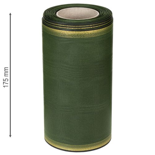 Produkt Elegancka wstążka do wieńca z mory, 175 mm, ciemnozielona z perłowym brzegiem i splotem taftowym na okazje świąteczne