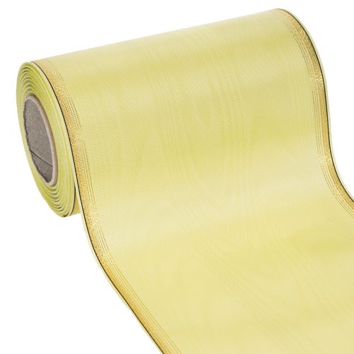Floristik24 Wstążka do wieńca Moiré, jasnozielona ze złotym brzegiem, 175 mm x 25 m, wysokiej jakości dekoracja do florystyki