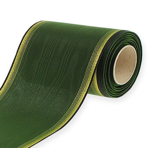 Floristik24 Wstążka do wianka Moiré 150mm, ciemnozielona