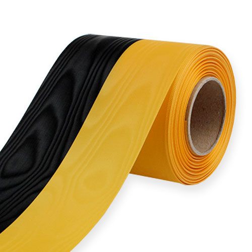 Floristik24 Wstążki do wieńca Moiré Żółto-Czarne 100 mm