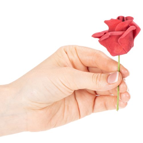 Sztuczny kwiat róży czerwonej z łodygą, 5cm, 100 szt. | Floristik24.pl