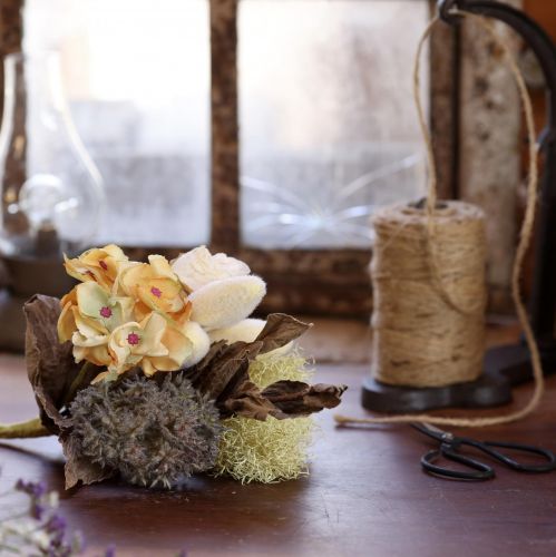 Produkt Bukiet ze sztucznych kwiatów, róża, hortensja, wygląd suchy, dekoracja vintage, 38 cm