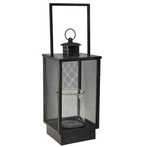 Produkt Duża metalowa latarnia z drucianymi okienkami w kolorze antycznej szarości - 19x36x60 cm - dekoracyjna latarnia z uchwytem do przenoszenia