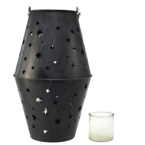 Produkt Wisząca latarnia metalowa w kolorze antracytu z gwiazdami – Ø18,5 cm, wysokość 50 cm – eleganckie oświetlenie zewnętrzne i wewnętrzne