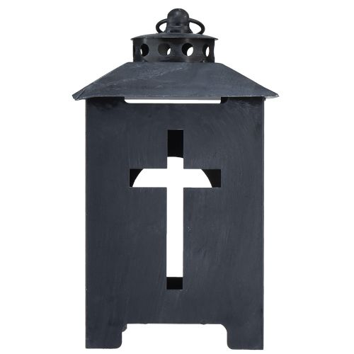 Produkt Latarnia nagrobna z krzyżem, metalowa, antyczna szarość, 13 x 27 cm