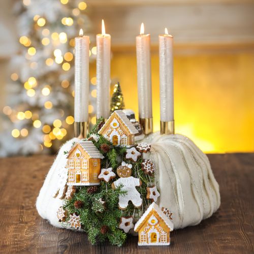 Floristik24 Latarnia LED Domek z piernika brązowy biały W8/10cm 4szt