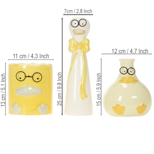 Figurki z ceramiki w kształcie kaczki z okularami w zestawie, 25 cm, 3 sztuki | Floristik24.pl