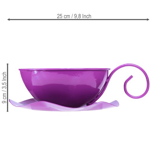 Filiżanka dekoracyjna metalowa Ø16cm wys.9cm filiżanka ze spodkiem fioletowa 2 szt. | Floristik24.pl