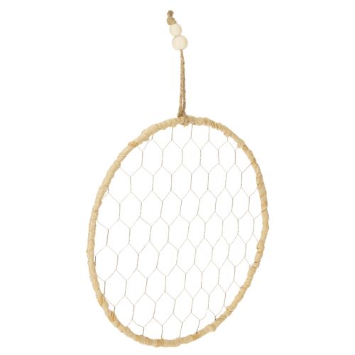 Floristik24 Pierścionek dekoracyjny boho metalowy, srebrny, Ø28cm z naturalną rafią, zestaw 4 sztuk - ozdoba wisząca, dekoracja ścienna
