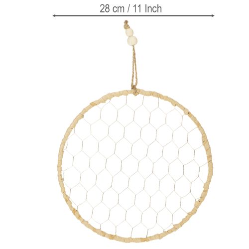 Produkt Pierścionek dekoracyjny boho metalowy, srebrny, Ø28cm z naturalną rafią, zestaw 4 sztuk - ozdoba wisząca, dekoracja ścienna