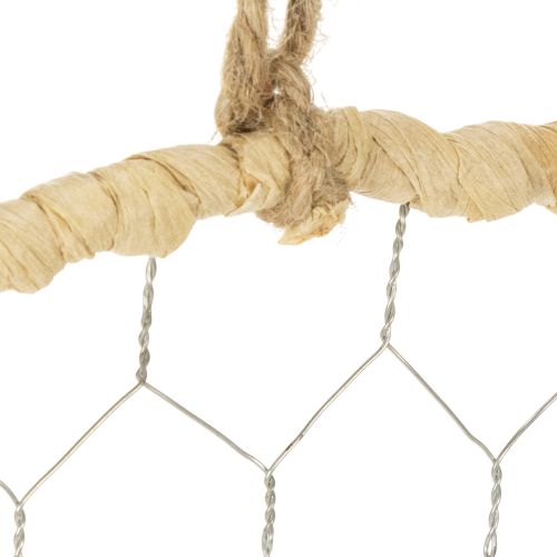 Produkt Pierścionek dekoracyjny boho metalowy, srebrny, Ø28cm z naturalną rafią, zestaw 4 sztuk - ozdoba wisząca, dekoracja ścienna