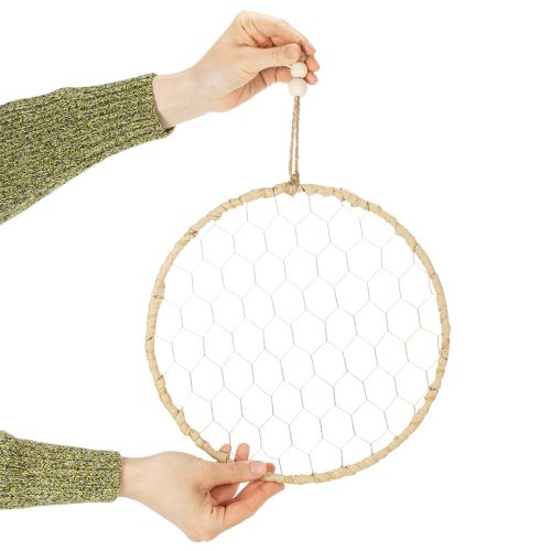 Produkt Pierścionek dekoracyjny boho metalowy, srebrny, Ø28cm z naturalną rafią, zestaw 4 sztuk - ozdoba wisząca, dekoracja ścienna