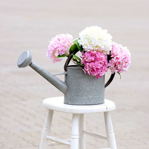 Produkt Metalowa konewka, dekoracja ogrodowa w stylu vintage, srebrnoszara L53cm W29cm