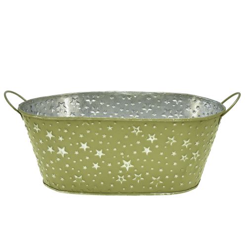 Floristik24 Miska metalowa owalne gwiazdki i uchwyty zielone 31×16cm W12,5cm