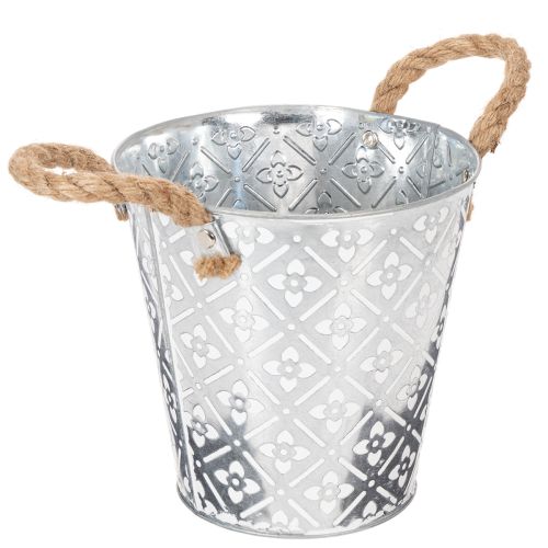 Doniczka metalowa, doniczka z uchwytami, doniczka z motywem kwiatowym Ø18cm | Floristik24.pl