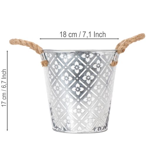 Doniczka metalowa, doniczka z uchwytami, doniczka z motywem kwiatowym Ø18cm | Floristik24.pl
