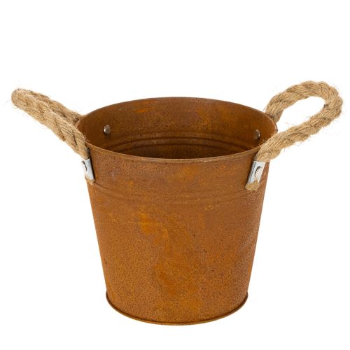 Doniczka metalowa z uchwytami, do ziół, dekoracja rdzawa Ø16,5cm H15cm | Floristik24.pl