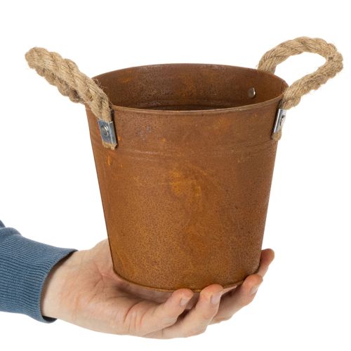 Doniczka metalowa z uchwytami, do ziół, dekoracja rdzawa Ø16,5cm H15cm | Floristik24.pl
