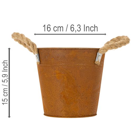 Doniczka metalowa z uchwytami, do ziół, dekoracja rdzawa Ø16,5cm H15cm | Floristik24.pl
