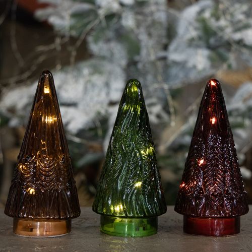 Produkt Mini choinka szklana LED Czerwono-Zielono-Brązowa 18cm 3szt