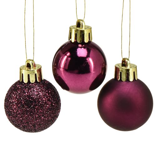 Floristik24 Mini bombki świąteczne fioletowe plastikowe Ø3cm W3,5cm 14 szt