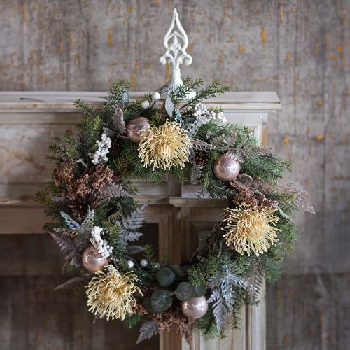 Produkt Poduszka szpilka sztuczne kwiaty egzotyczne Protea Leucospermum kremowa 73cm 3szt