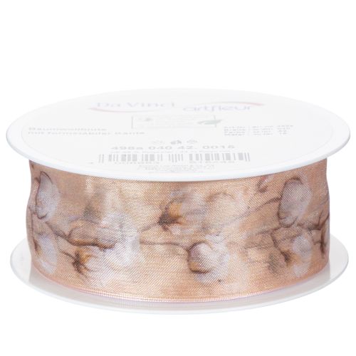 Produkt Wstążka organza, kwiaty bawełniane, wstążka dekoracyjna, różowa, 40mm, 15m