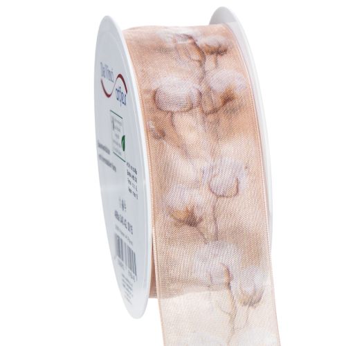 Floristik24 Wstążka organza, kwiaty bawełniane, wstążka dekoracyjna, różowa, 40mm, 15m