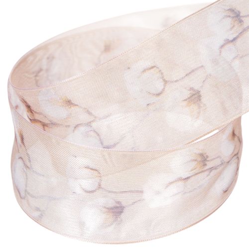 Produkt Wstążka organza, kwiaty bawełniane, wstążka dekoracyjna, różowa, 40mm, 15m