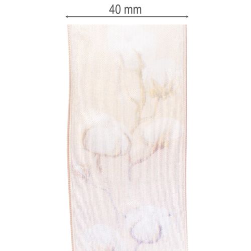 Produkt Wstążka organza, kwiaty bawełniane, wstążka dekoracyjna, różowa, 40mm, 15m