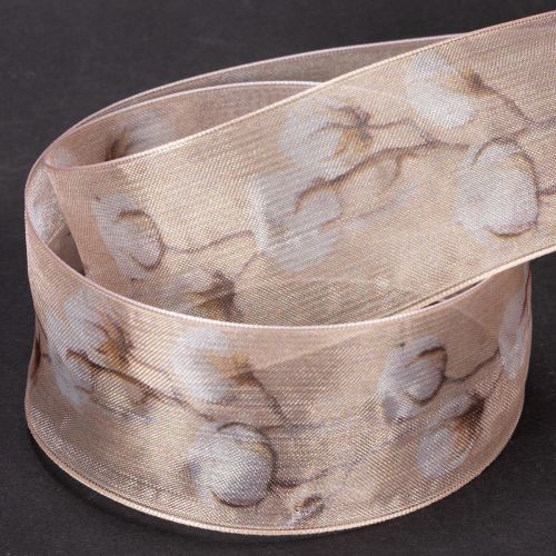 Produkt Wstążka organza, kwiaty bawełniane, wstążka dekoracyjna, różowa, 40mm, 15m