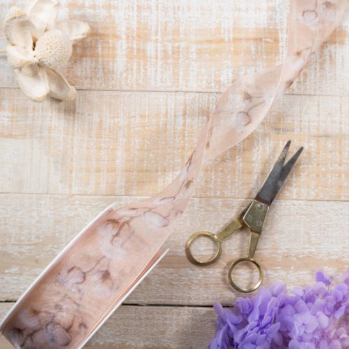 Produkt Wstążka organza, kwiaty bawełniane, wstążka dekoracyjna, różowa, 40mm, 15m