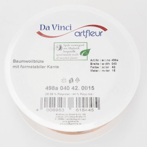Produkt Wstążka organza, kwiaty bawełniane, wstążka dekoracyjna, różowa, 40mm, 15m