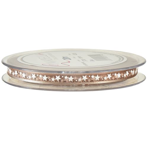 Produkt Wstążka organza beżowa z białymi gwiazdkami Wstążka świąteczna 6mm 20m
