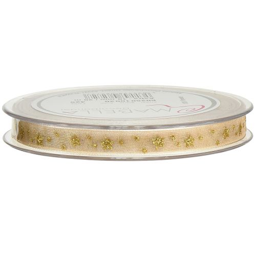 Produkt Wstążka z organzy Świąteczna wstążka w gwiazdki beżowo-złota W10mm L20m