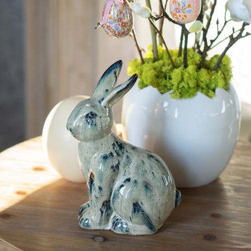 Produkt Zając Wielkanocny Ceramiczny Beżowy Niebieski Szkliwiony 18x11x25.5cm