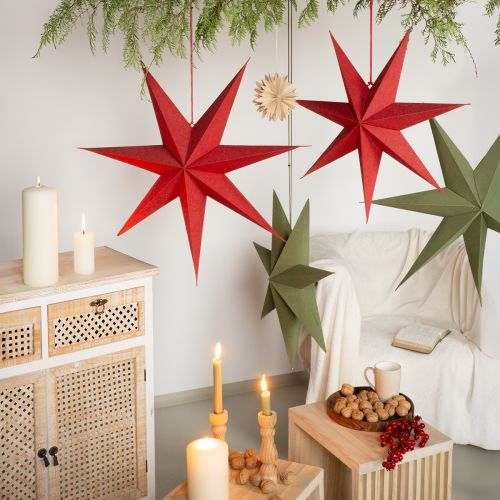 Floristik24 Lampa świąteczna z papieru gwiazda juta czerwona 60x15cm