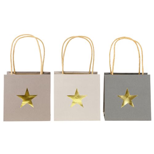 Produkt Torby papierowe z gwiazdką i uchwytem szare różne kolory 12×12×12cm 9 szt.