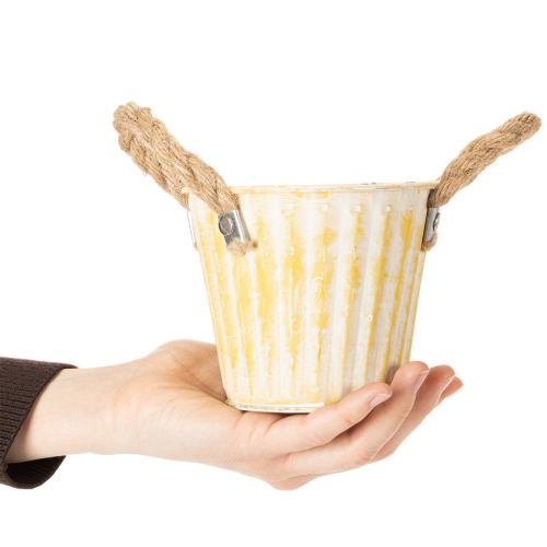 Produkt Doniczka do sadzenia, metalowa z uchwytami, dekoracyjna doniczka, różowo-zielono-żółta, w stylu shabby chic, Ø12 cm, wys. 10 cm, zestaw 3 szt.