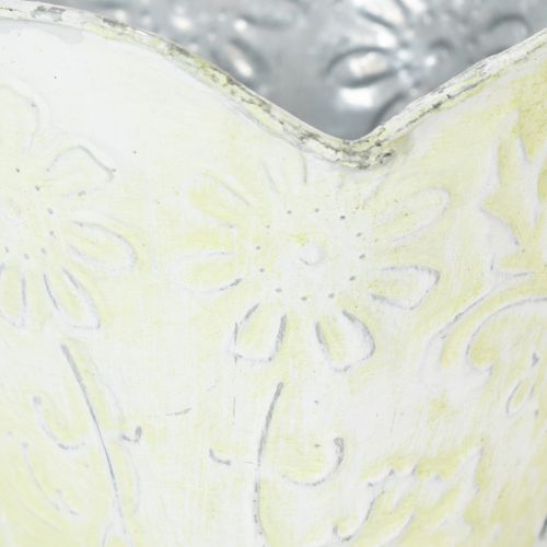 Produkt Doniczka, dekoracyjny uchwyt na filtr do kawy, metalowy kubek do sadzenia, zielono-biała dekoracja kwiatowa, styl shabby chic, wys. 11 cm, Ø11 cm