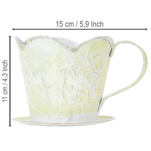 Produkt Doniczka, dekoracyjny uchwyt na filtr do kawy, metalowy kubek do sadzenia, zielono-biała dekoracja kwiatowa, styl shabby chic, wys. 11 cm, Ø11 cm