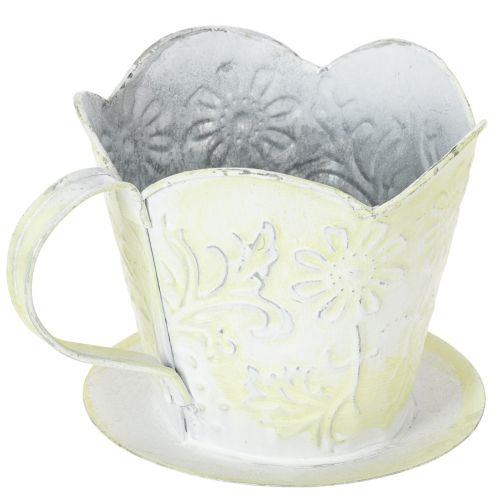 Produkt Doniczka, dekoracyjny uchwyt na filtr do kawy, metalowy kubek do sadzenia, zielono-biała dekoracja kwiatowa, styl shabby chic, wys. 11 cm, Ø11 cm
