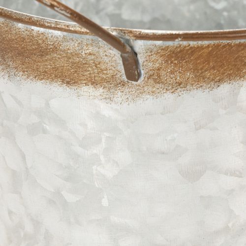 Produkt Metalowa doniczka, misa na kwiaty, doniczka ze srebrnymi uchwytami, wykończenie ze stali patynowanej, Ø18 cm, wys. 20 cm