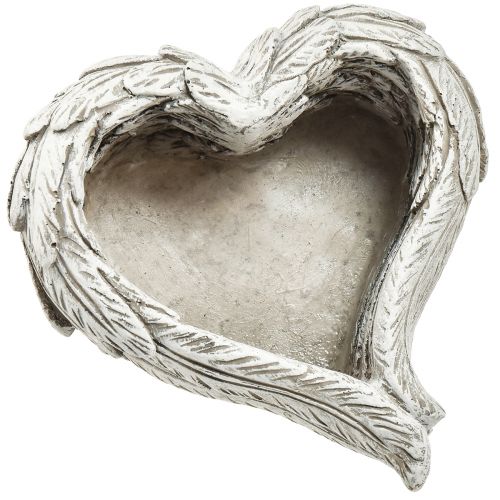 Floristik24 Serce roślinne Pióra odlane kamienne serce szare białe 13×12×6cm 2szt